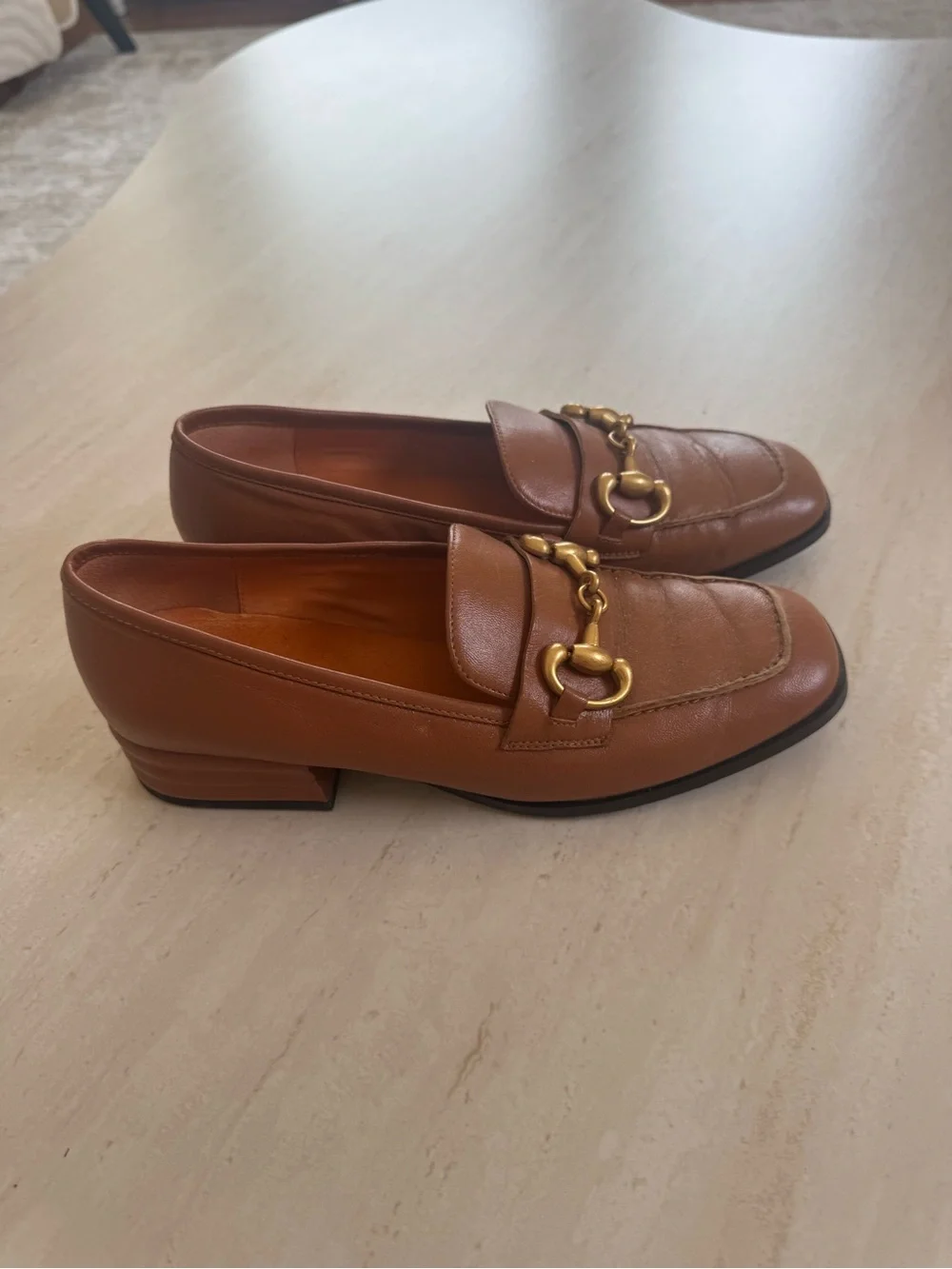 Women’s Brown Leather Loafers with Gold Horsebit Accent
